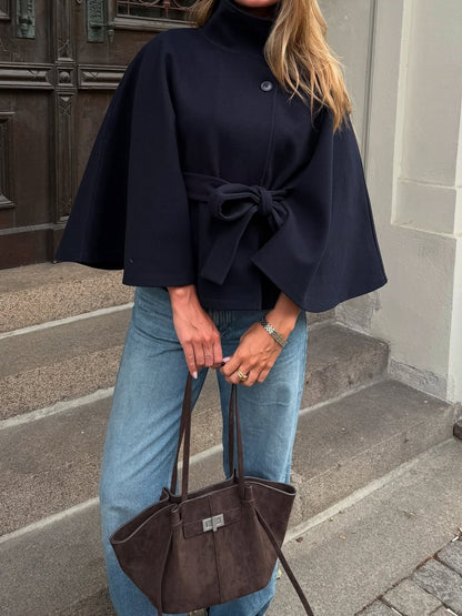 Wool Blend Cape Coat for Women