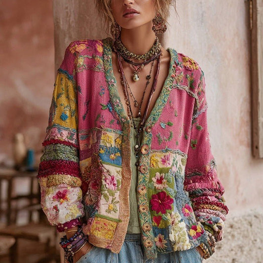 Jasmine | Women's Oversized Floral Knit V-Neck Cardigan