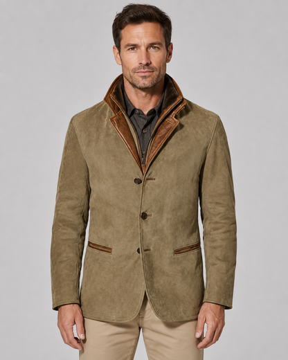 Men's Layered Collar Suede-Look Jacket