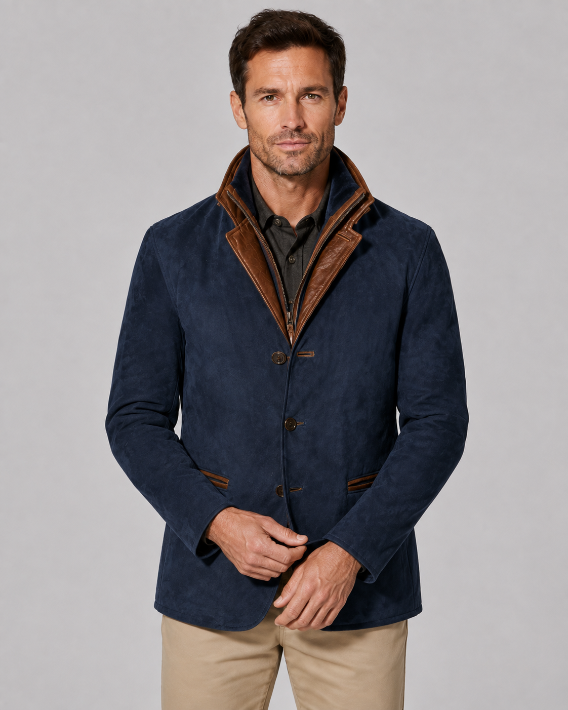 Men's Layered Collar Suede-Look Jacket