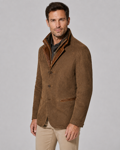 Men's Layered Collar Suede-Look Jacket