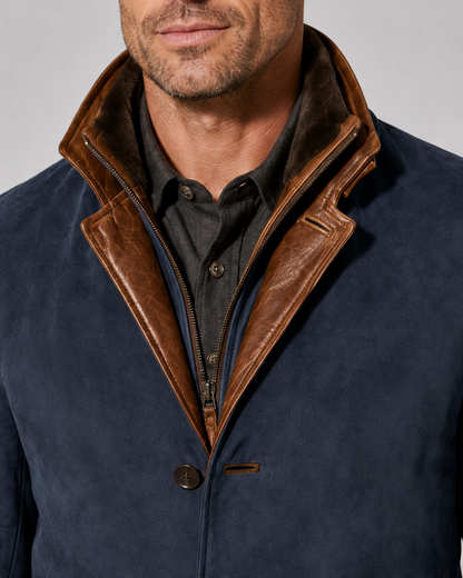 Men's Layered Collar Suede-Look Jacket