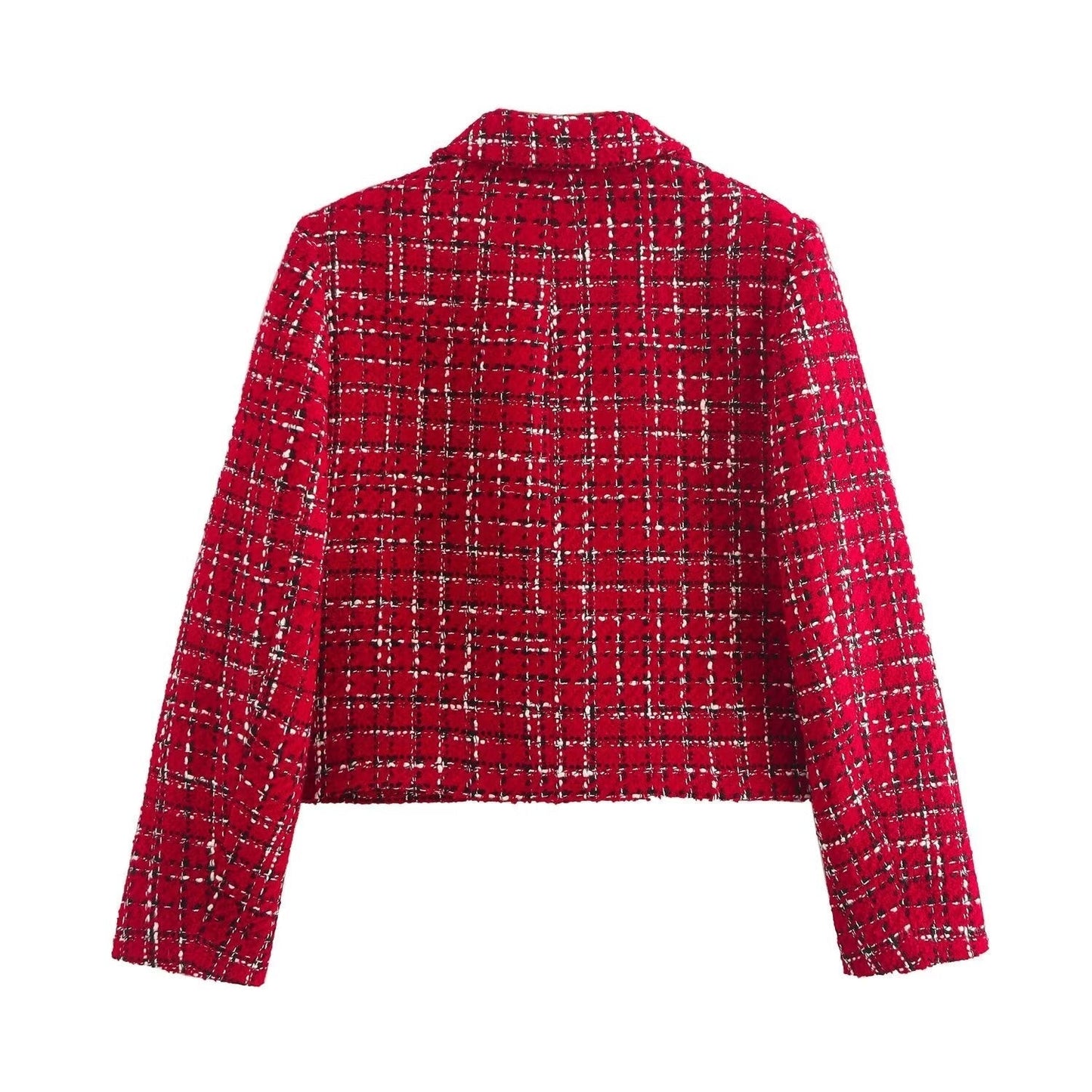 Kurze Damenjacke mit Karomuster und Knopfverschluss