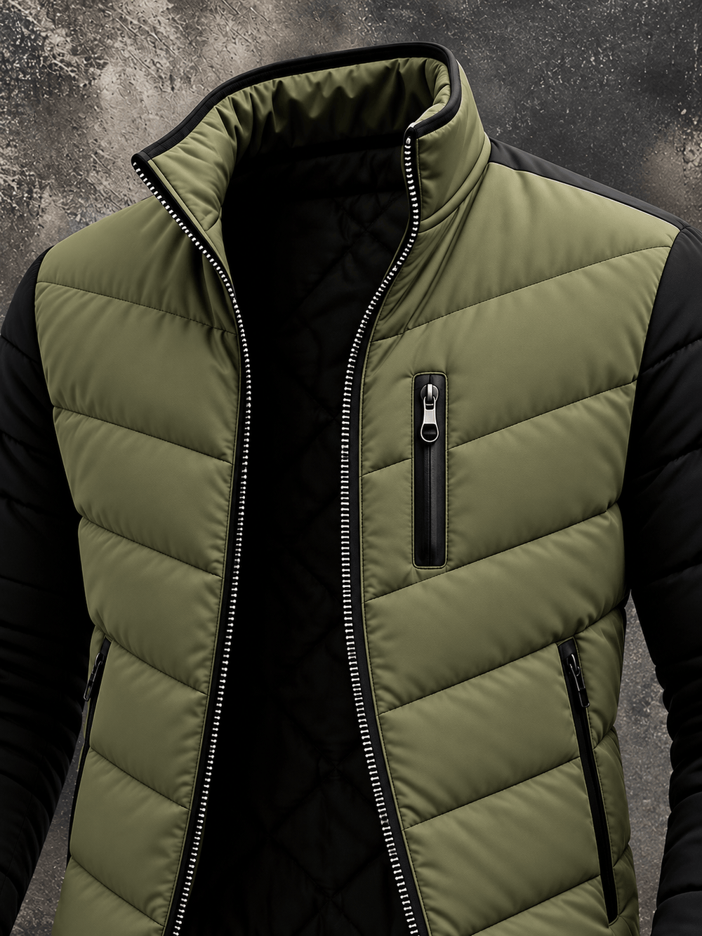 Lasse | Herren zweifarbige Steppjacke mit Stehkragen und Reißverschlusstaschen