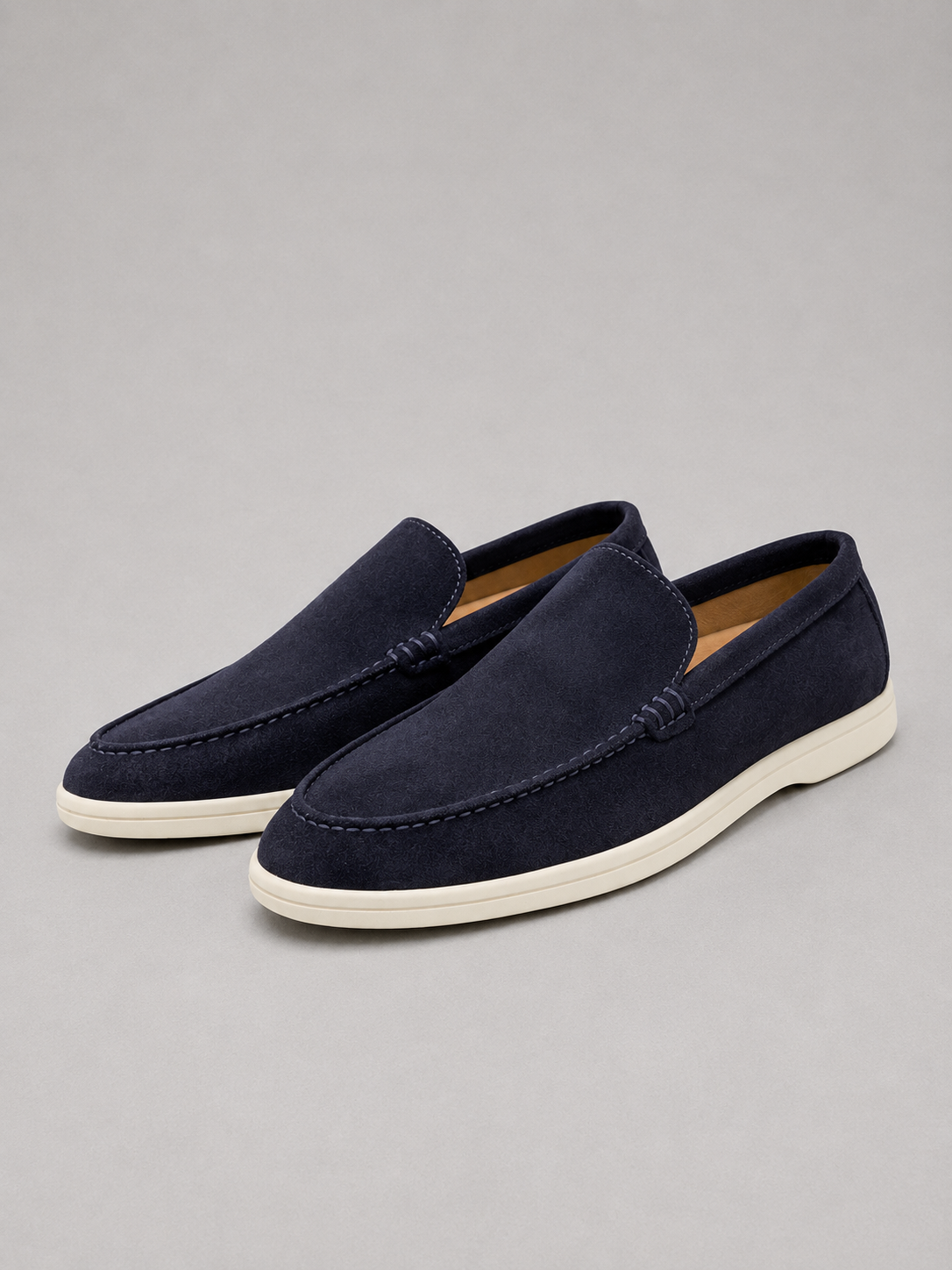 Loafers Men - Slip-On Loafers with Brushed Finish and White Sole