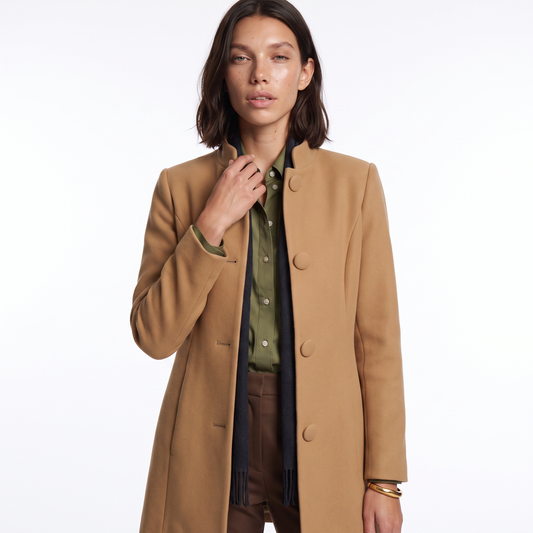 Women's A-Line Stand Collar Wool Coat – Camel Autumn Crop