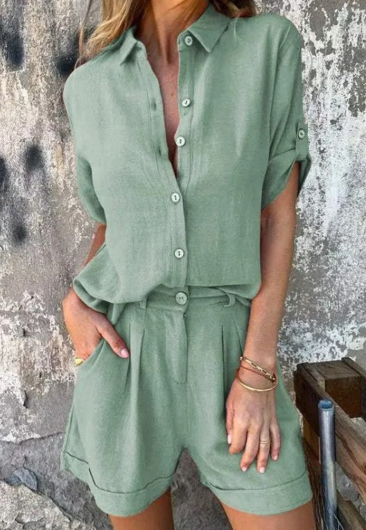 Lightweight Shorts and Top Set with Wrinkle-Resistant Finish