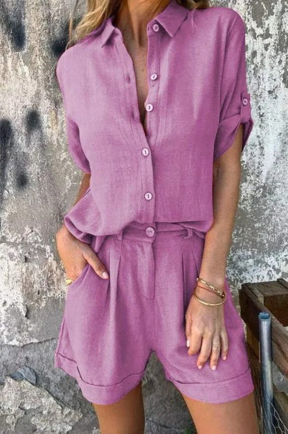Lightweight Shorts and Top Set with Wrinkle-Resistant Finish