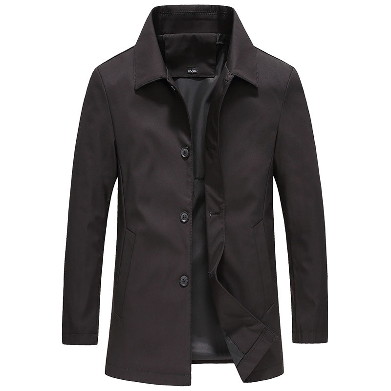 Men's Car Coat Hip-Length with Classic Collar and Button Front