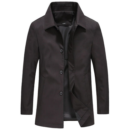 Men's Car Coat Hip-Length with Classic Collar and Button Front