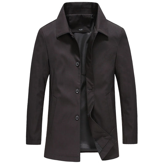 Men's Car Coat Hip-Length with Classic Collar and Button Front