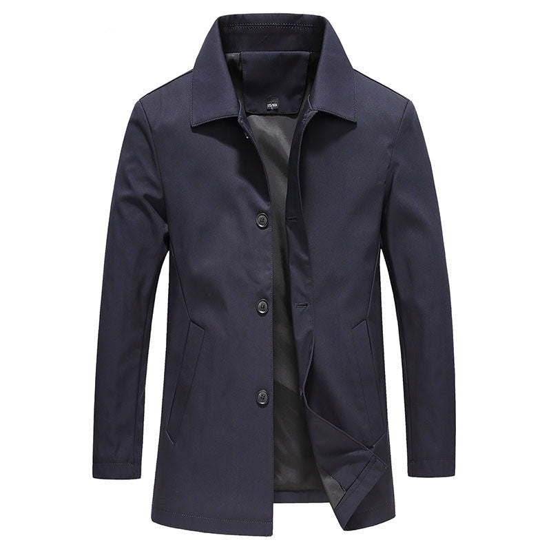 Men's Car Coat Hip-Length with Classic Collar and Button Front