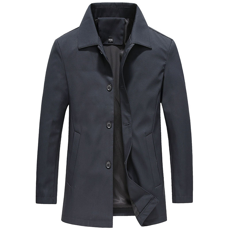 Men's Car Coat Hip-Length with Classic Collar and Button Front