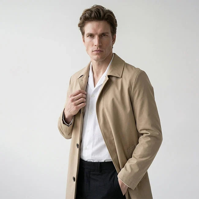 Men's Trench Coat | Mid Length Lapel Collar Button Front
