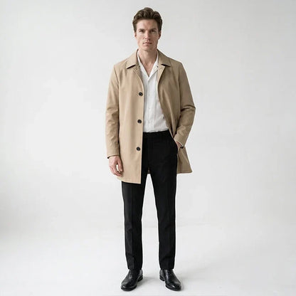 Men's Trench Coat | Mid Length Lapel Collar Button Front