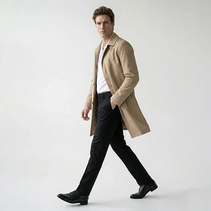 Men's Trench Coat | Mid Length Lapel Collar Button Front