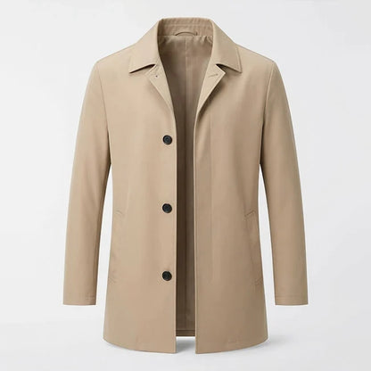 Men's Trench Coat | Mid Length Lapel Collar Button Front