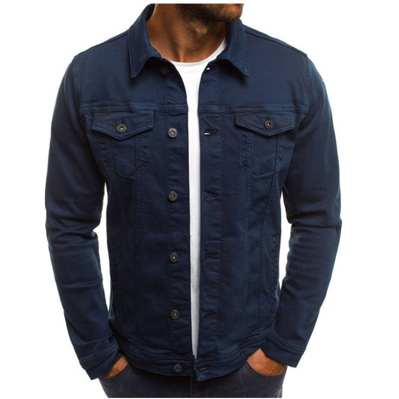 Men's Casual Denim Jacket with Multi-Pocket Design