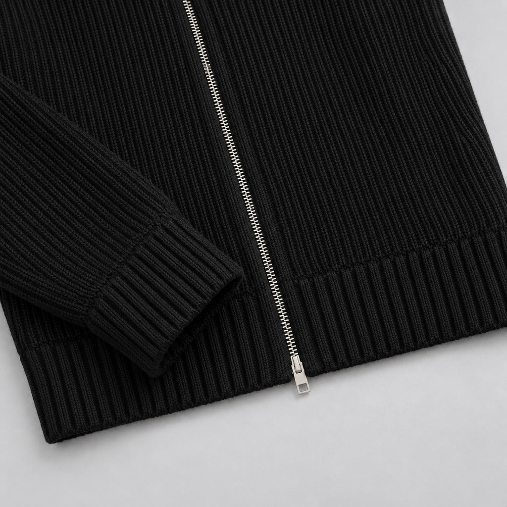 Men's Faux Fur Collar Ribbed Knit Zip Cardigan