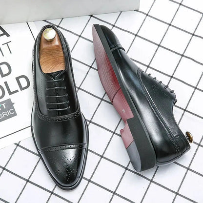 William | Men's Genuine Leather Cap-Toe Brogue Oxford Shoes Red Sole