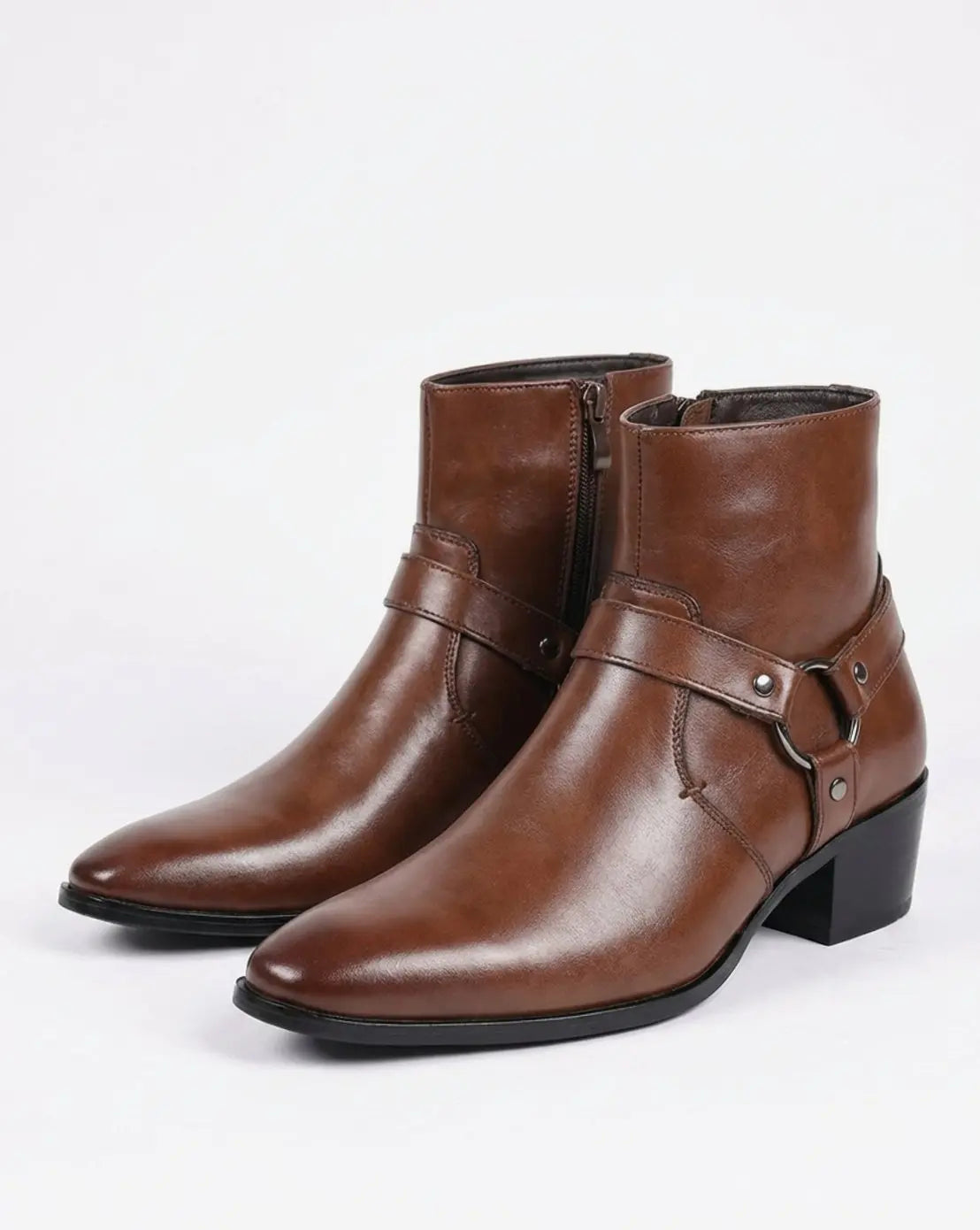 Theo | Men's Leather Harness-Strap Pointed-Toe Ankle Boots