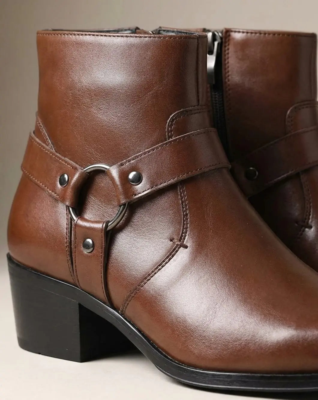 Theo | Men's Leather Harness-Strap Pointed-Toe Ankle Boots