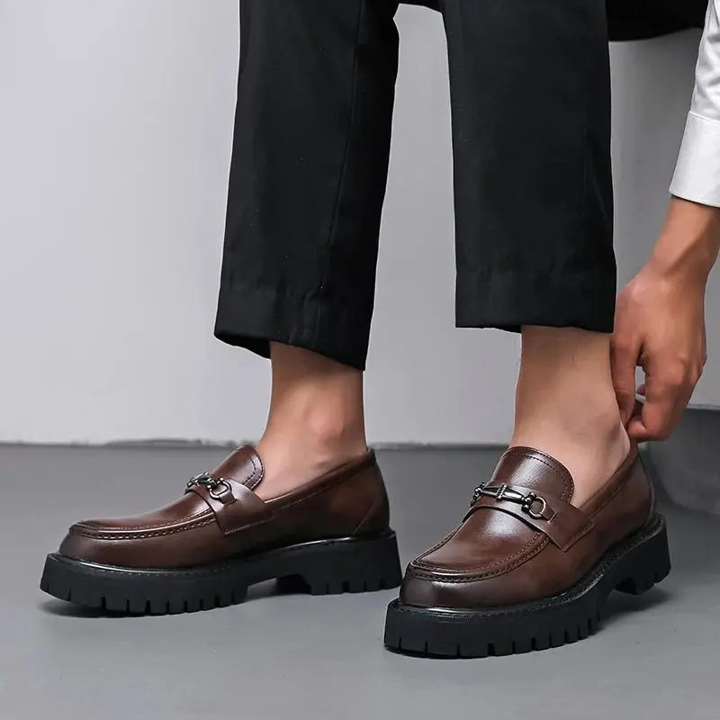 Henry | Men's Leather Loafers Metal Buckle Slip-On