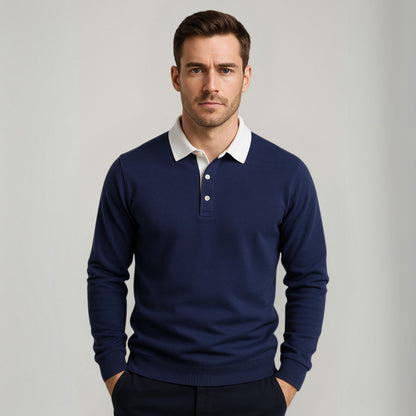 Men's Navy Long-Sleeve Polo Sweater