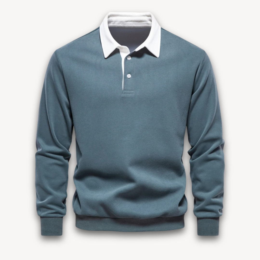 Men's Navy Long-Sleeve Polo Sweater