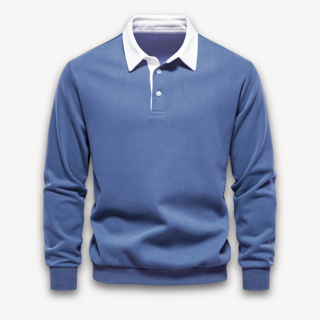 Men's Navy Long-Sleeve Polo Sweater