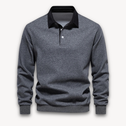 Men's Navy Long-Sleeve Polo Sweater