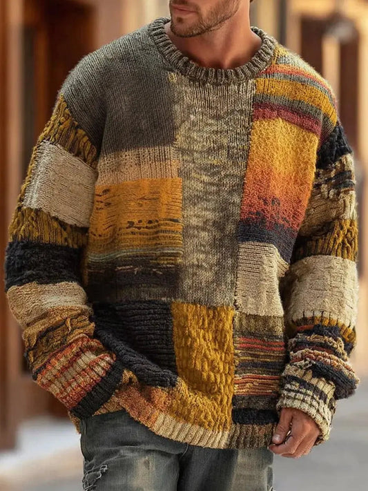 Muhammad | Men's Patchwork Colourblock Chunky Knit Sweater Pullover Jumper
