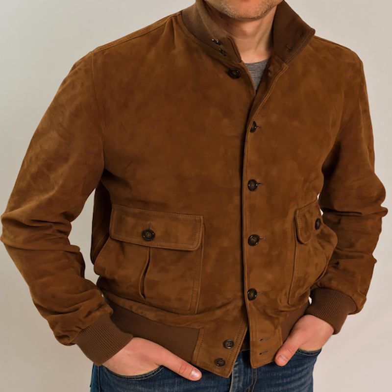 Men's Slim Jacket with Stand Collar and Flap Pockets