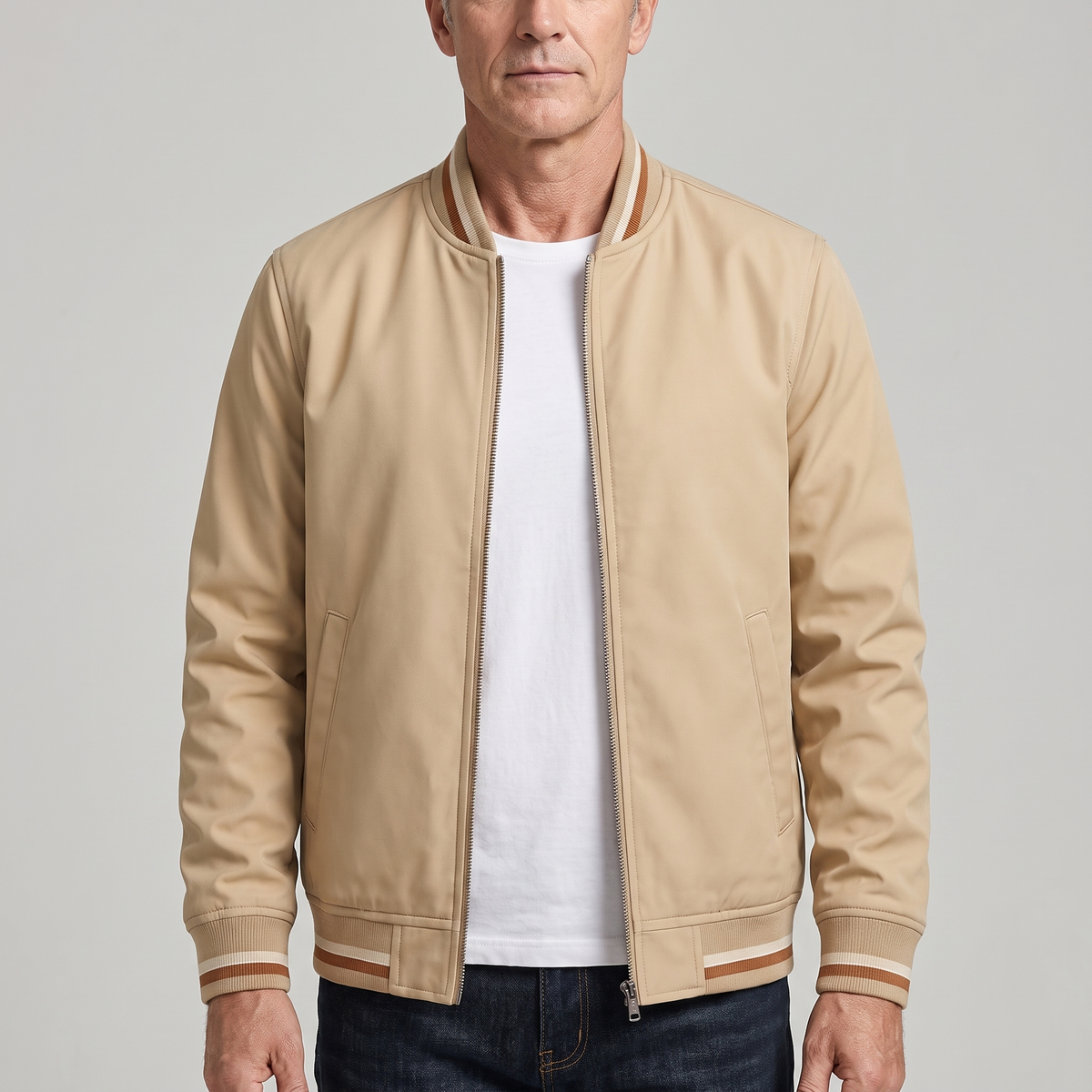 Men's Tipped Rib Zip Up Jacket – Smart Casual Bomber Jacket
