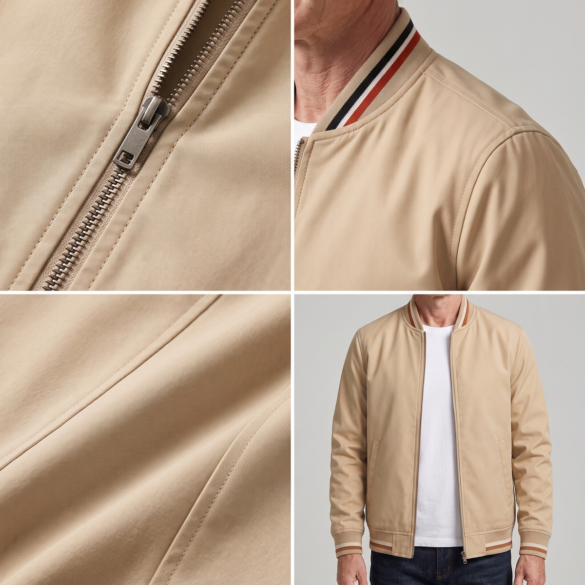 Men's Tipped Rib Zip Up Jacket – Smart Casual Bomber Jacket