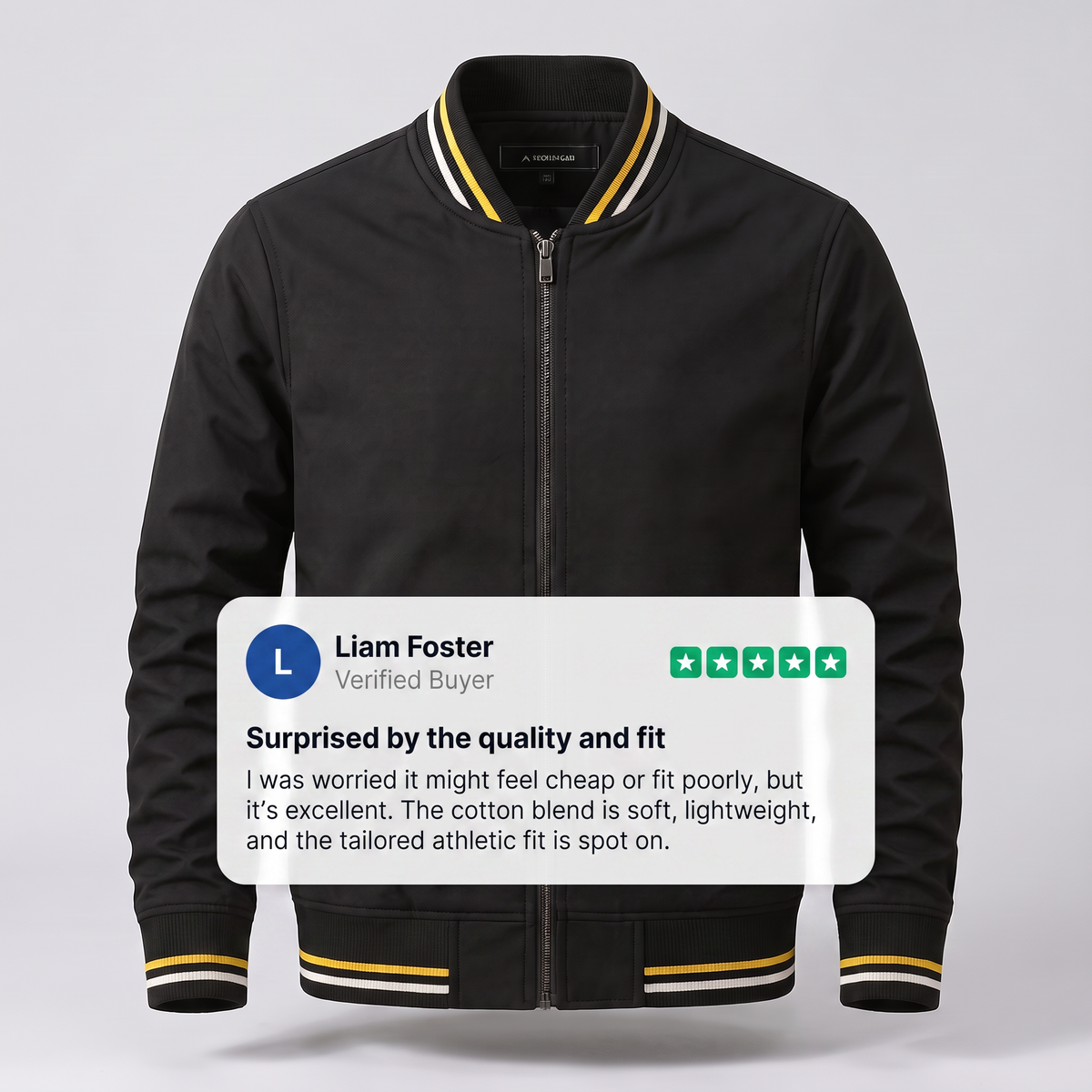 Men's Tipped Rib Zip Up Jacket – Smart Casual Bomber Jacket