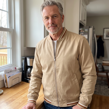 Men's Tipped Rib Zip Up Jacket – Smart Casual Bomber Jacket