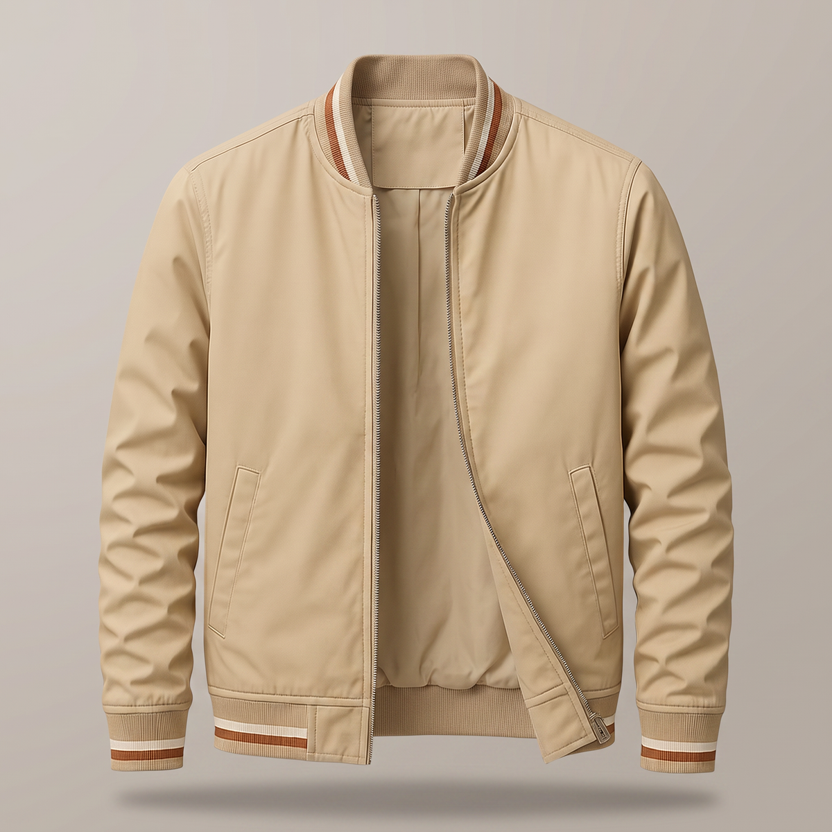 Men's Tipped Rib Zip Up Jacket – Smart Casual Bomber Jacket