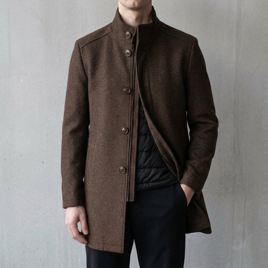 Men's Wool-Blend Longline Overcoat – Single Breasted Tailored Coat