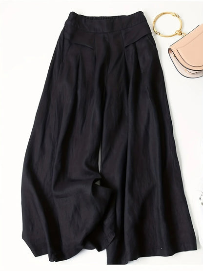 Wide-Leg Capri Trousers in Viscose-Linen Blend