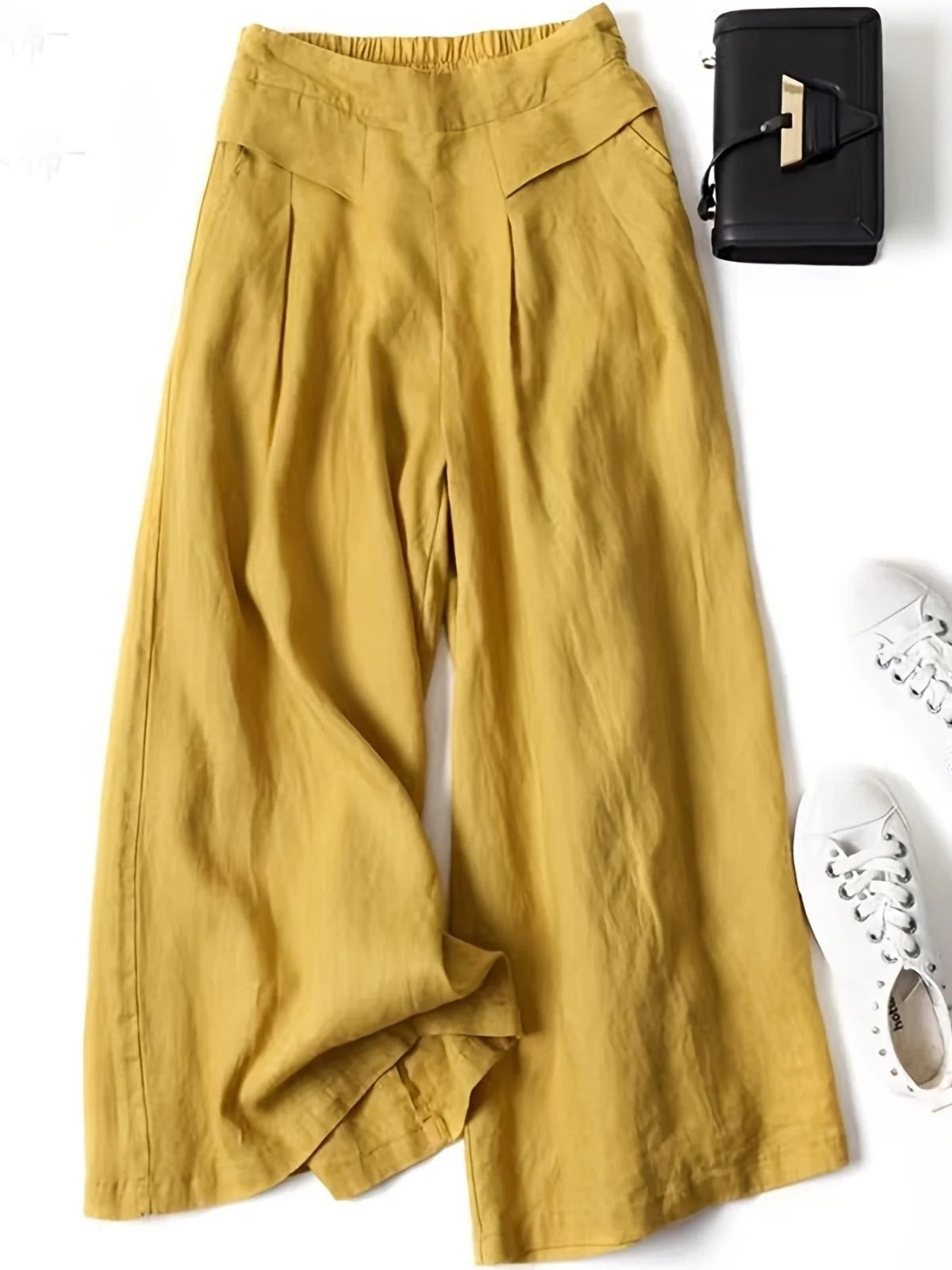 Wide-Leg Capri Trousers in Viscose-Linen Blend