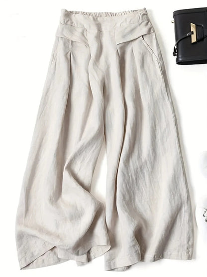 Wide-Leg Capri Trousers in Viscose-Linen Blend