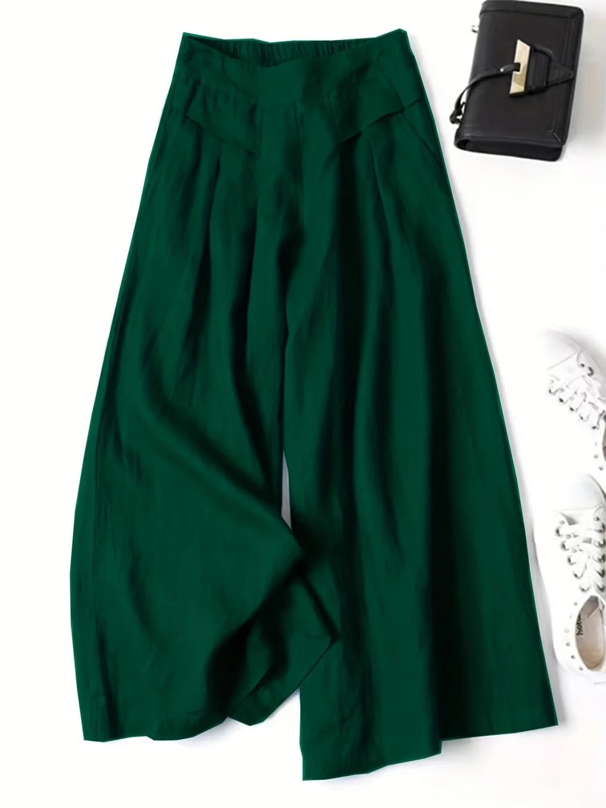Wide-Leg Capri Trousers in Viscose-Linen Blend