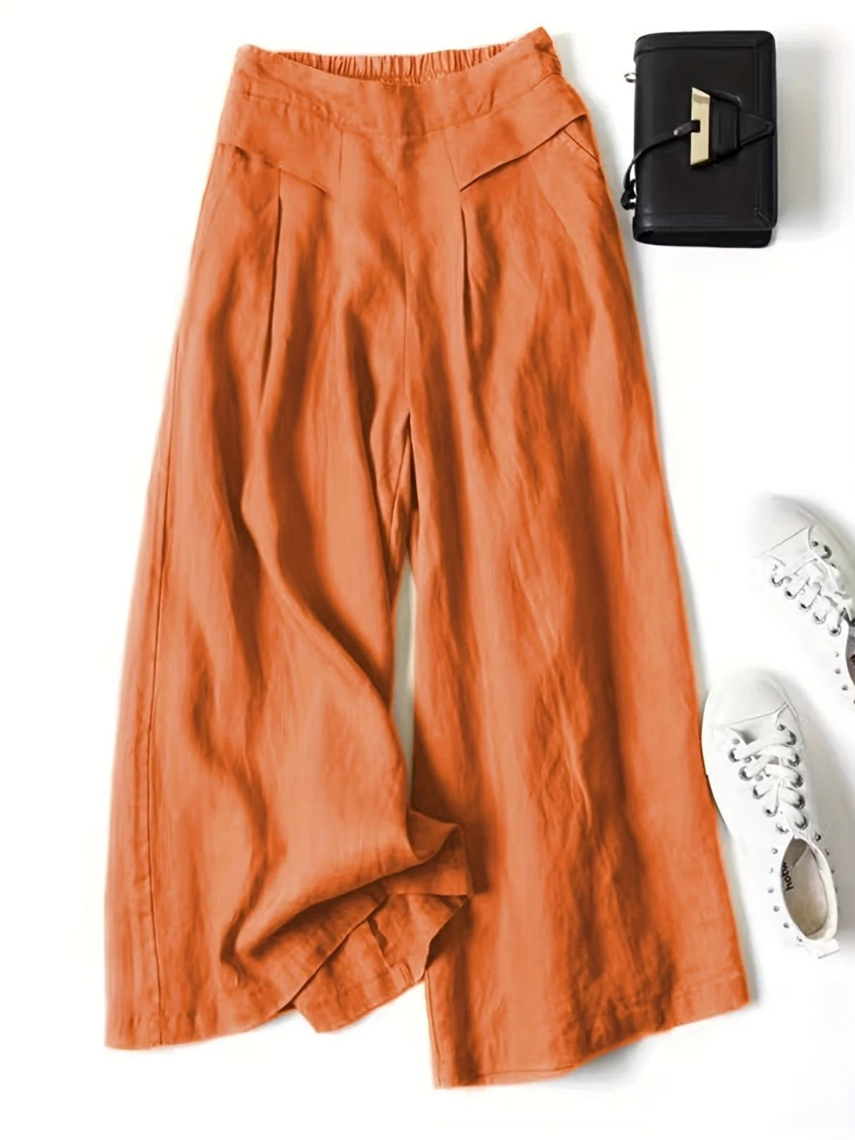 Wide-Leg Capri Trousers in Viscose-Linen Blend