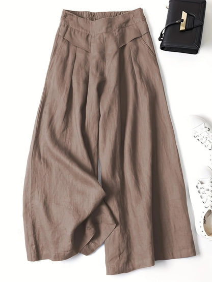 Wide-Leg Capri Trousers in Viscose-Linen Blend