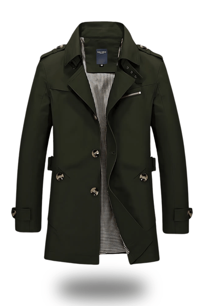 Men's Trench Coat with Turned-Down Collar