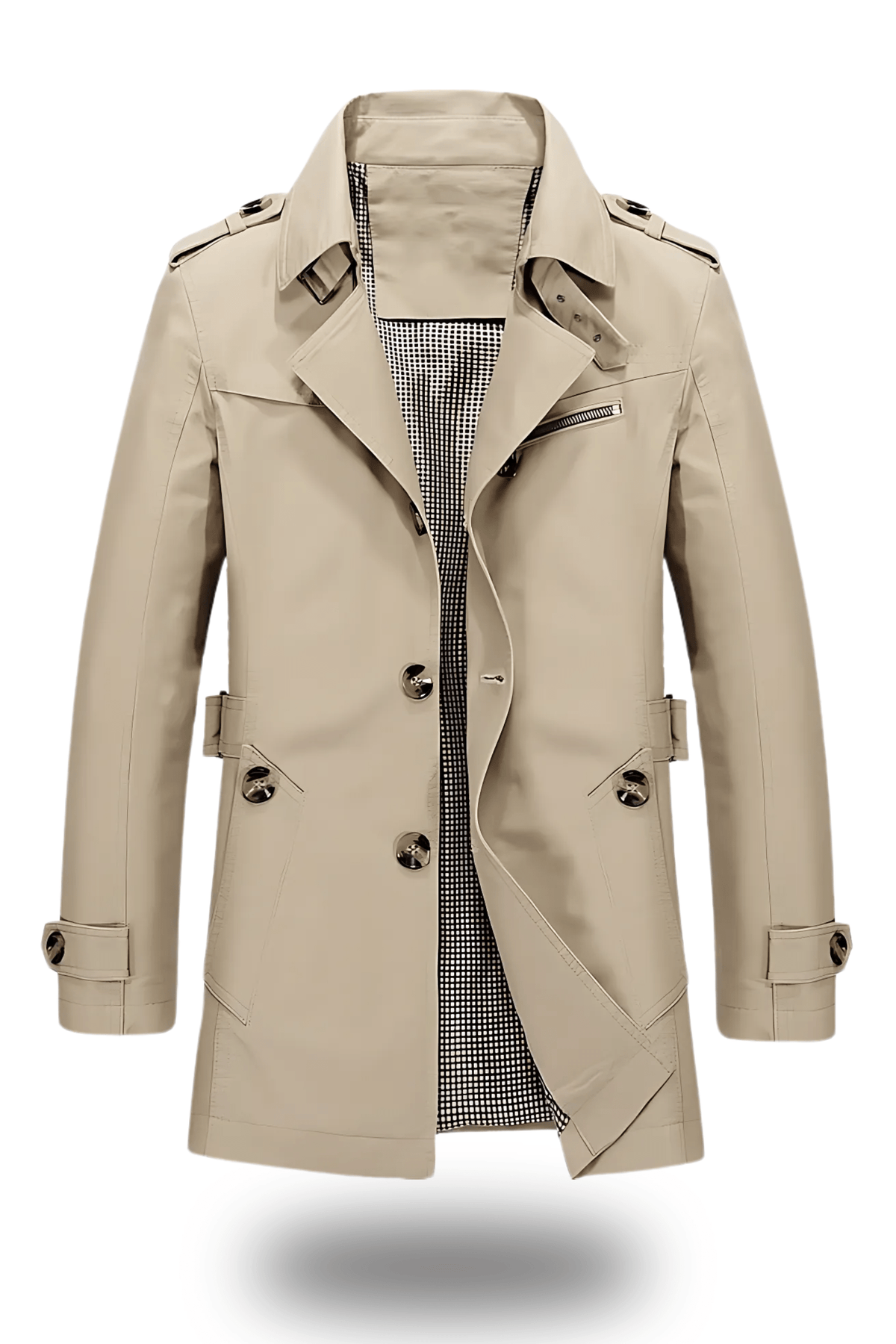 Men's Trench Coat with Turned-Down Collar