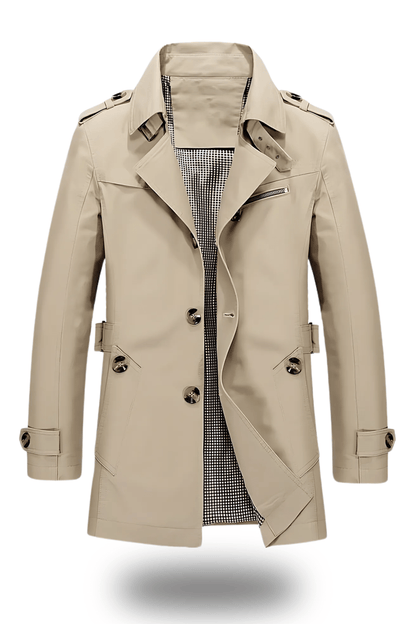 Men's Trench Coat with Turned-Down Collar