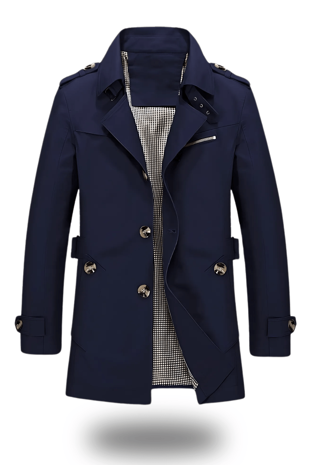 Men's Trench Coat with Turned-Down Collar