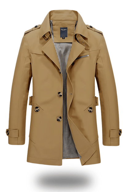 Men's Trench Coat with Turned-Down Collar
